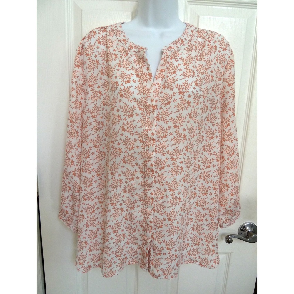 JACHS Girlfriend XL Puff Sleeve Blouse Button Up Floral Cottagecore Career White